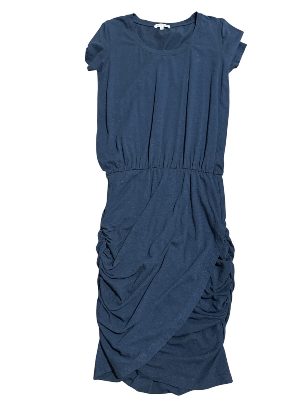 Sundry Navy Short Sleeve Ruched Midi Dress